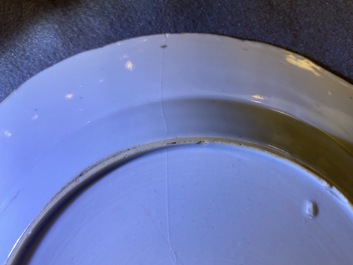 A Chinese export 'Nordic Society' plate dated 1785 and one inscribed 'Dus Leydons Vriendschap', Qianlong